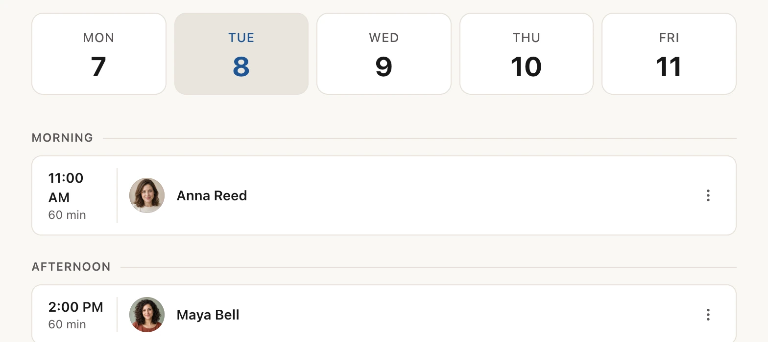 Today's agenda. Sessio interface · All data is fictional